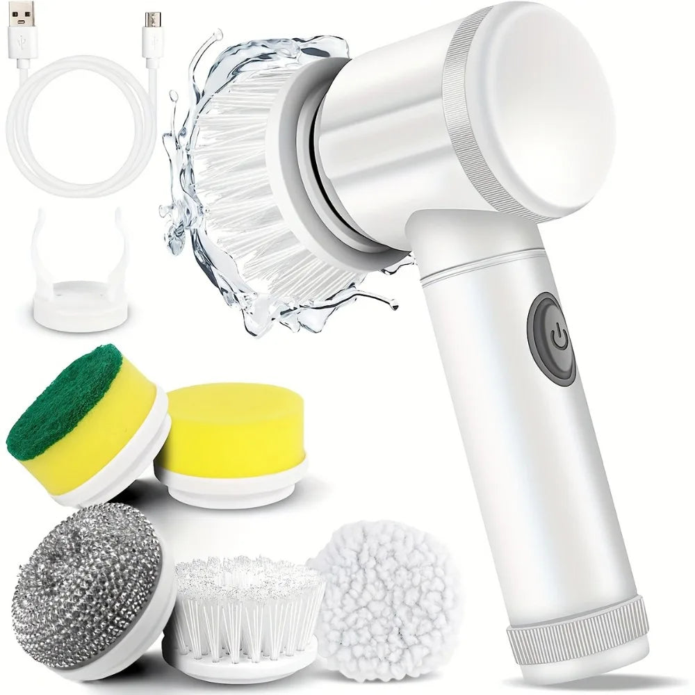 Electric Spin Scrubber with 5 Replaceable Brush Head Power Electric Cleaning Brush Handheld Rechargeable Shower Scrubber